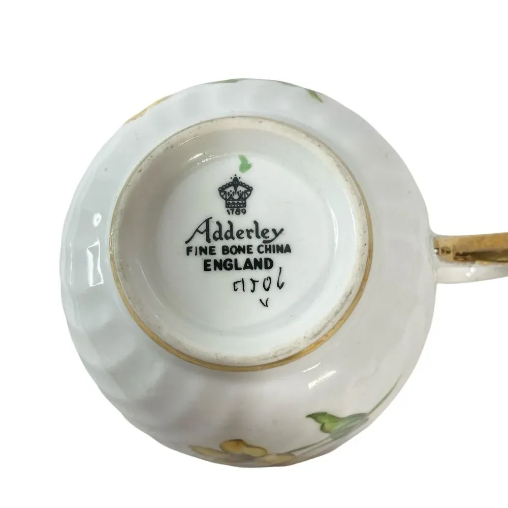 VTG‎ ADDERLEY Teacup and Saucer Floral Yellow Flowers Fine Bone China England